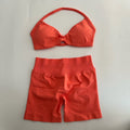 No Logo Yoga Gym Set Women Seamless Strappy Yoga Bra Top High Waist Workout Scrunch Shorts Sports Set Fitness Clothes Sportswear