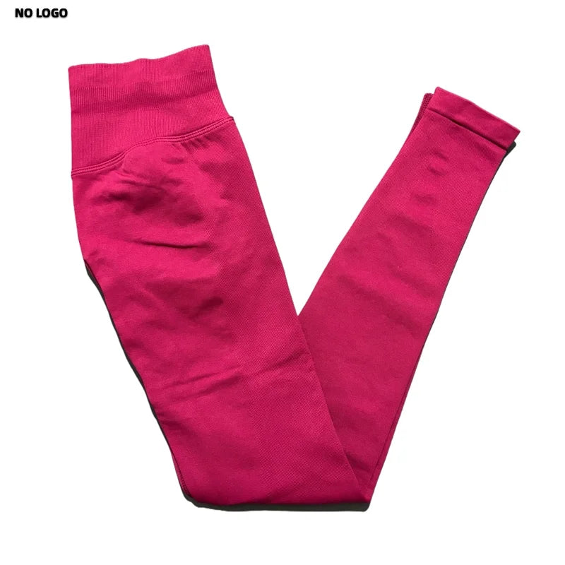No Logo Women Sports Leggings Low Ribbed Band Butt Lifting Yoga Pants Seamless Tummy Control Fitness Workout Sports Leggings