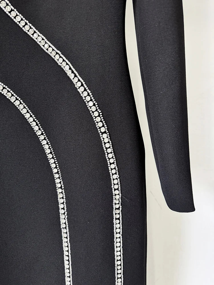 HIGH STREET Newest Fashion 2025 Designer Party Vestido Women's Formal Long Sleeve Diamonds Beading Long Maxi Dress