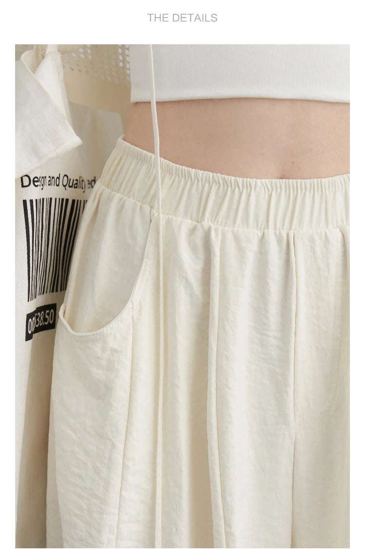 CHIC VEN Women White Pants Solid Casual Elastic Waist High Waisted Pleated Wide Leg Female Trousers  Fold Summer 2025 Clothing