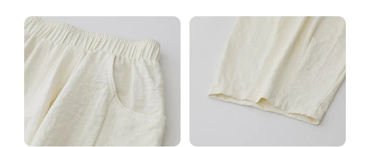 CHIC VEN Women White Pants Solid Casual Elastic Waist High Waisted Pleated Wide Leg Female Trousers  Fold Summer 2025 Clothing