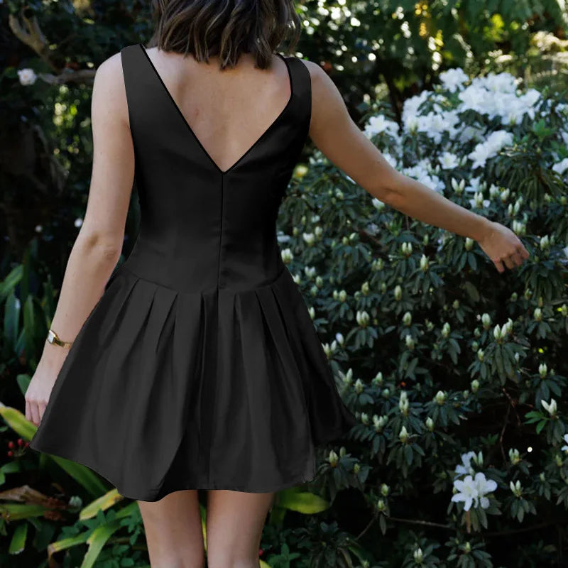 Tuularose Bow Sleeveless Dress Women Summer Pink Backless Sexy Slim Pleated Short Dress Elegant Party Evening Dress Vestidos Y2k